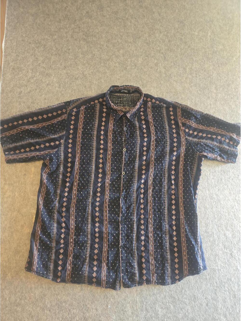 3XL Short-Sleeve Button-Down Navy Geometric Stripe Shirt